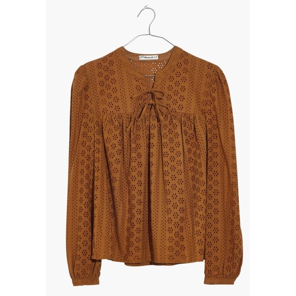 Madewell Tops - Madewell Eyelet Women‎ Medium Double Tie Peasant Top Long Sleeve Boho True Brown